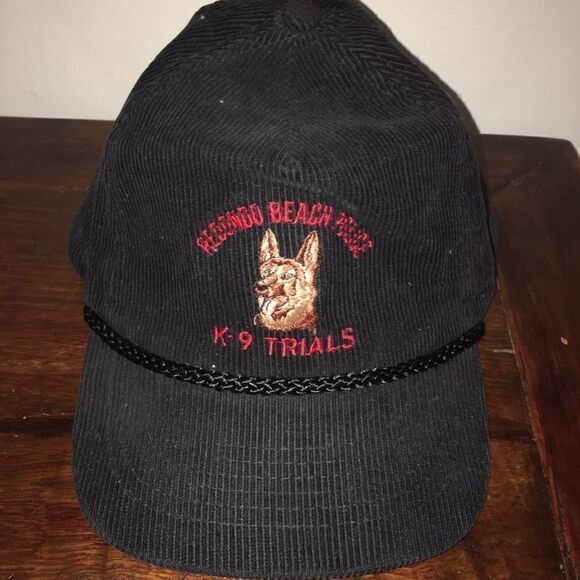 Rare retro Redondo Beach Ca K-9 Police Dog Trials Corduroy Snapback vintage cap - Picture 1 of 4